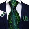 Hi-Tie Teal Green Solid Plaid Silk Wedding Tie For Men Novelty Necktie Hanky Cufflink Business Party Dropshipping Fashion Design
