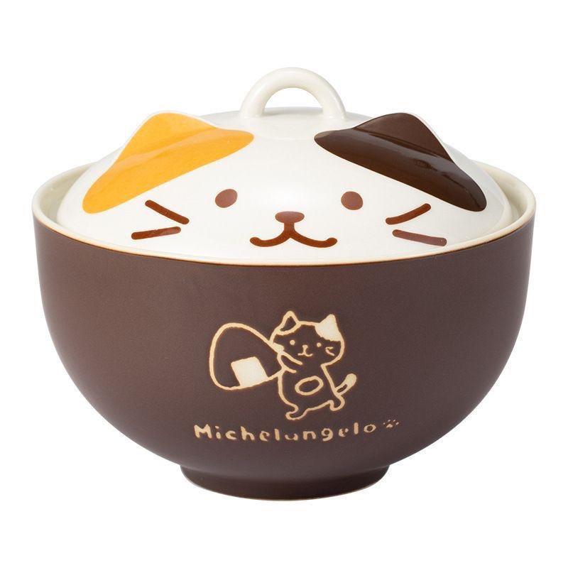 Japanese Cat Ceramic Noodle Bowl with Lid – Cute Ramen, Noodle, and Soup Bowl for Home or Gift
