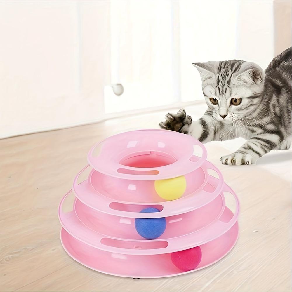 Tour Jouet Interactif pour Chat à 3 Niveaux avec Boules Colorées, Stimulateur Mental et Physique, Jeu de Puzzle Amusant pour Chats Actifs (pink,XXXL) rose