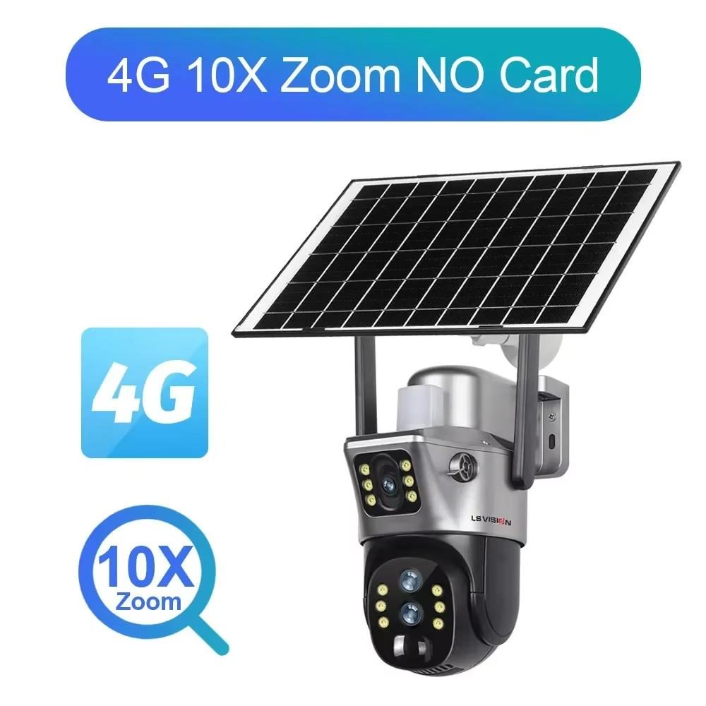 LS VISION 12MP 4G/WiFi Dual Screen Solar Camera Outdoor 10X Zoom 6K Three Lens Human Auto Tracking Surveillance Camera V380 Pro