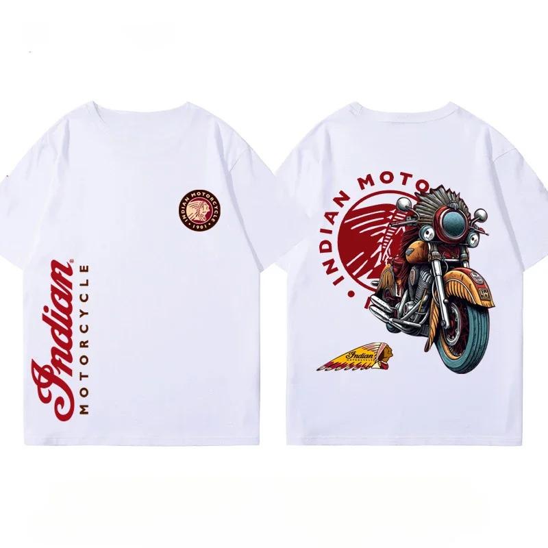 Indian Motorcycle Heavy Locomotive Cruise Bike Riding Suit Club Print Summer Cotton Casual Motorcycle Men's and Women's T-Shirt