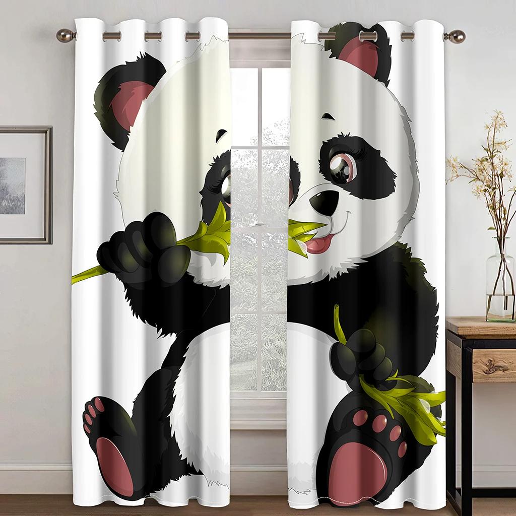 Cute Cartoon Panda High Shading Window Curtain Various Styles of Panda Patterns Thick Blackout Drape Child Bedroom Living Room