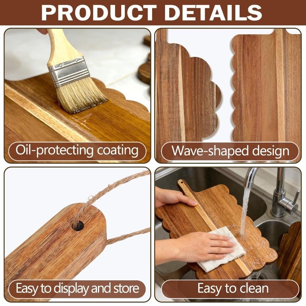 Intricate Handle Wood Cutting Board Scalloped Edge Bread Board Chopping Board Cutting Meat
