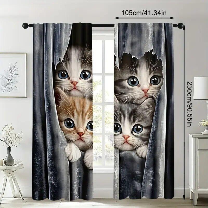 Artistic cat-printed curtains are suitable for bedrooms and living rooms   home decoration   and Christmas