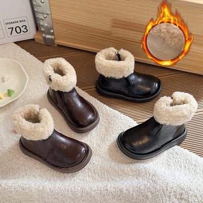 Girls Martin Boots Versatile Children's Velvet Thermal Cotton Boots 2025 Winter New Medium and Small Children's Short Boots Girls Leather Boots Tide