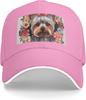 Yorkie Floral Print Baseball Cap Polyester Adjustable Casual Golf Dad Hat for Unisex