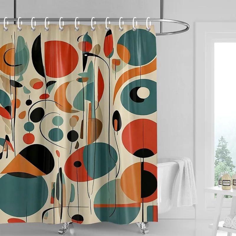 

Waterproof Nordic Abstract Art Shower Curtain Bathroom Partition Curtain Modern Bathroom Decoration Morandi Color Series W60H190(CM)-1 Pcs