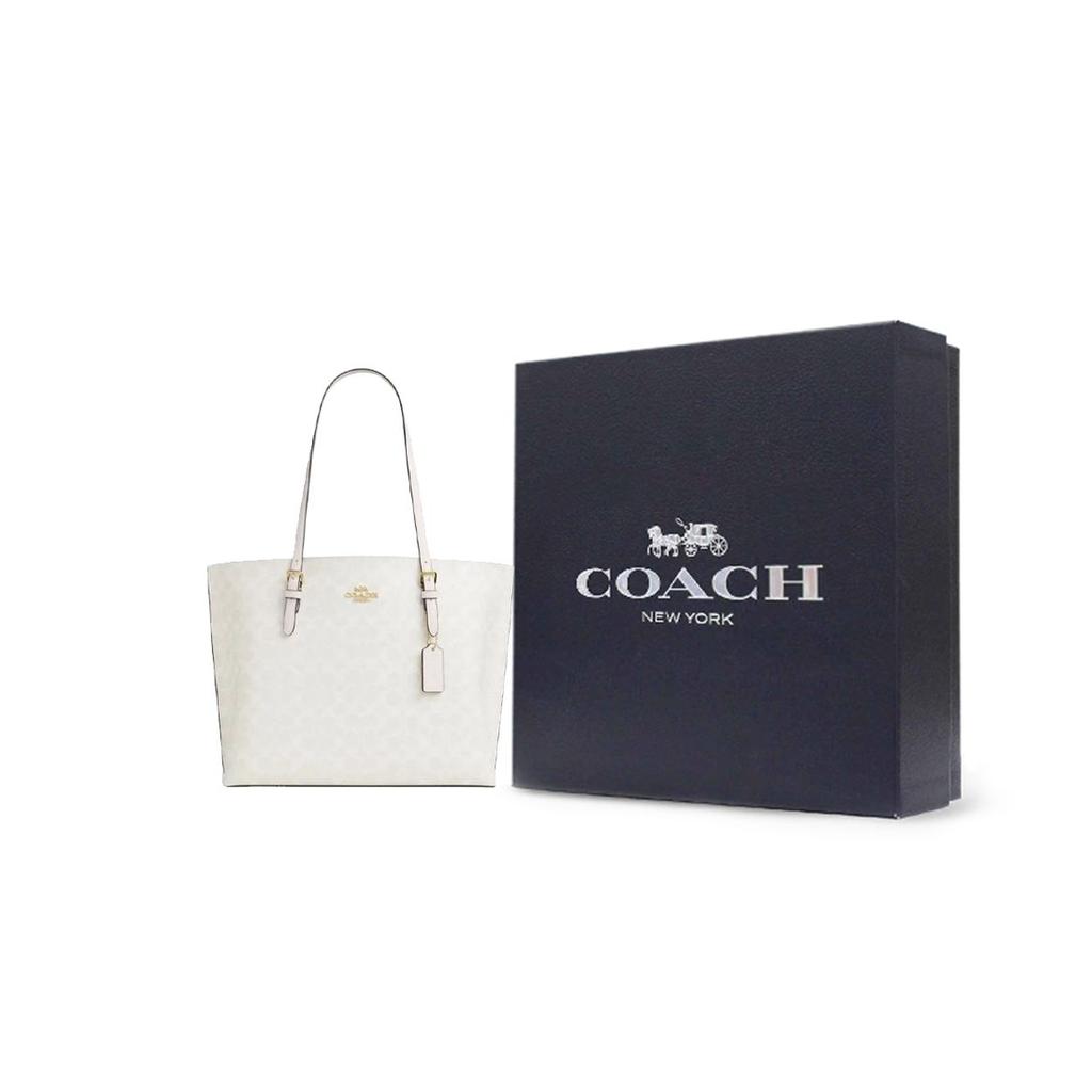 Coach Mollie Classic Logo Coated Canvas Tote Bag Women tote bags Chalk-White CV967-IMXU5