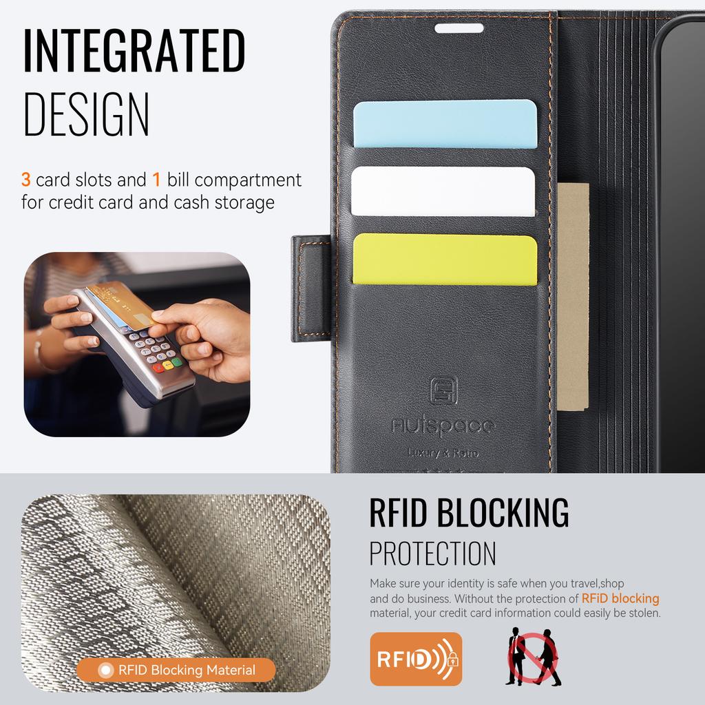Für Samsung Galaxy A55 5G Hülle AUTSPACE A11 RFID-Blockierung Retro Leder Handy Brieftaschenhülle
