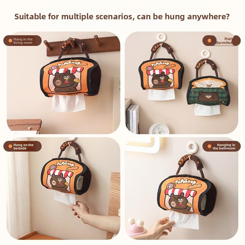 Modern Minimalist Bear Pattern Linen Paper Towel Dispenser For Home Bathroom And Car Decor