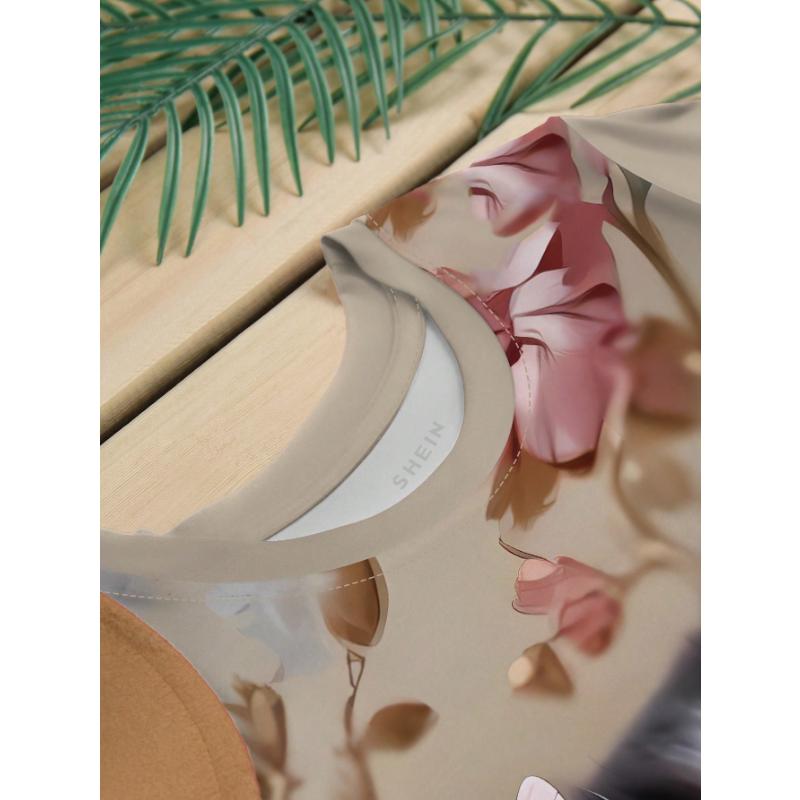 Damen Rundhals Katzen-Print Lässiges Kurzarm-T-Shirt, Sommer