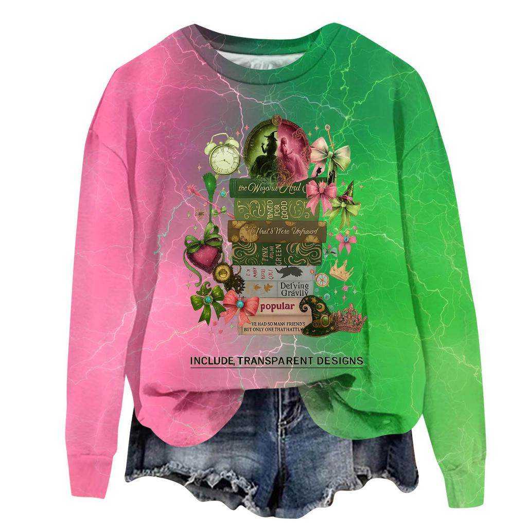 Damen Modisches Lässiges Übergroßes Langärmeliges Rundhals-Pullover-Sweatshirt mit Aufdruck