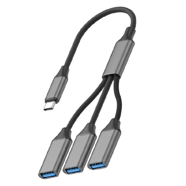USB C OTG Cable with 3 USB Port Expand Connectivitys Braided Cord Easy Installation Perfect for External Drive Printers