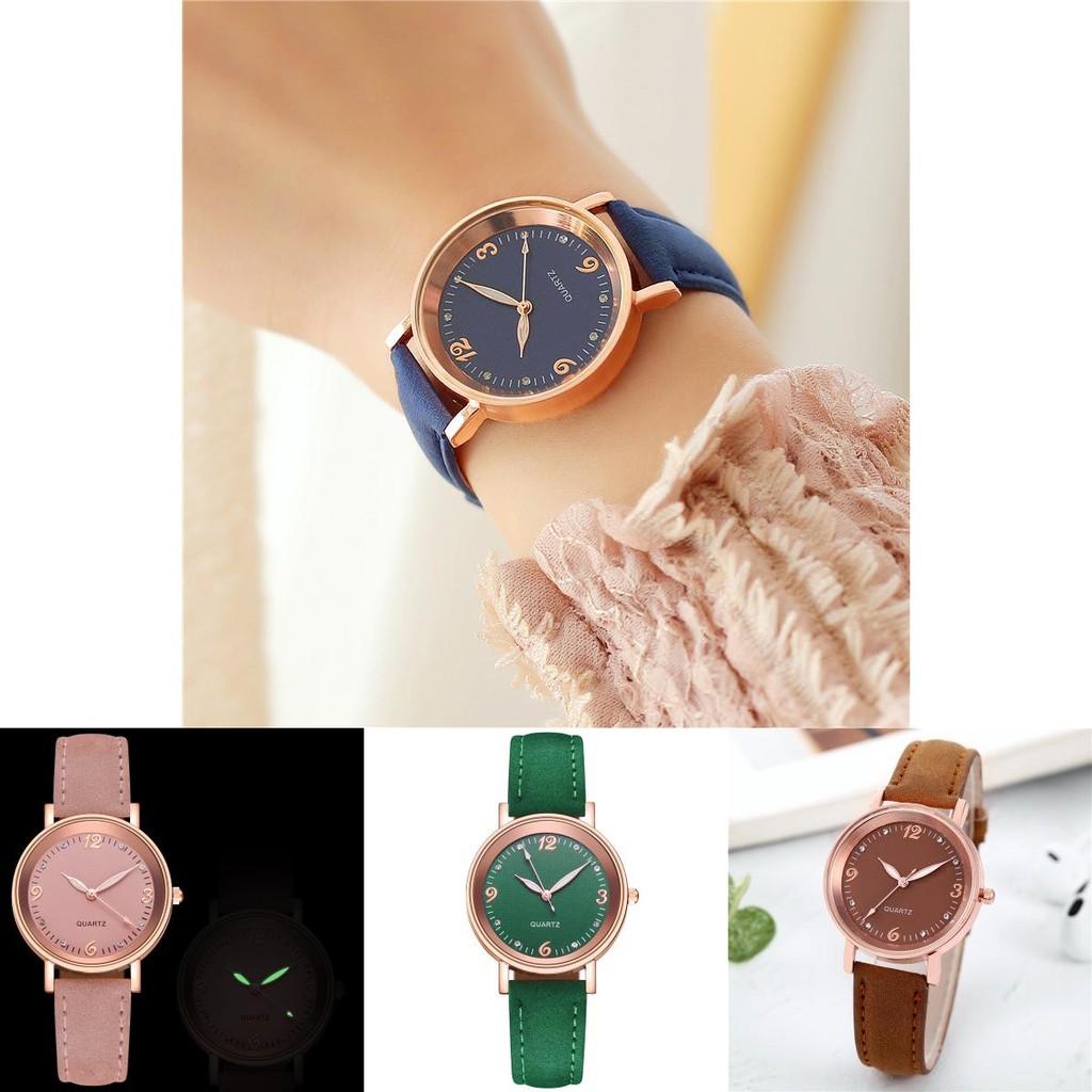 Fashionable Ladies' Quartz Watch With Decorative Night Light And Leather Strap