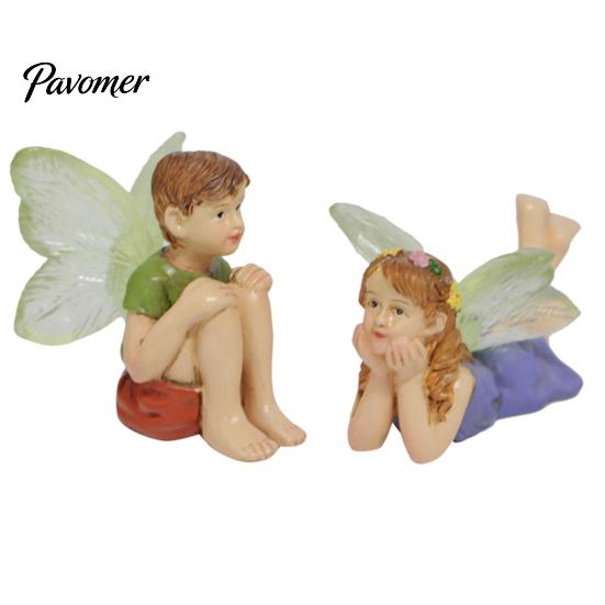 Indoor Landscape Resin Decor 2Pcs/Set Boy And Girl Fairy Statues, Miniature Figurines, Ornaments Cute Mini Figures for Garden, Potted Plant, Terrarium