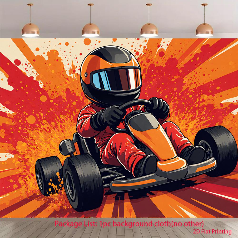 2D plane, illustration of kart driver in one racing suit, providing a perfect backdrop for your party