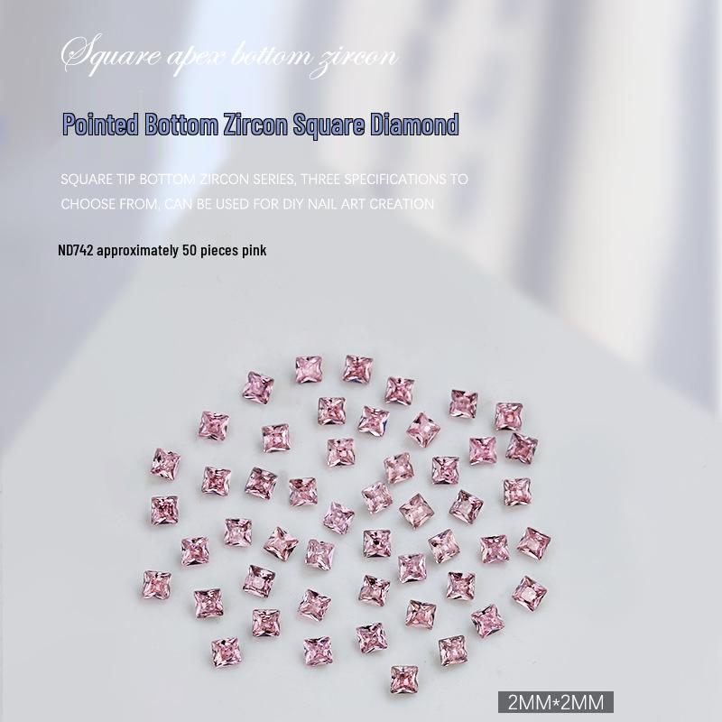 Décorations d'ongles carrées en zircon 5A, 50 pièces