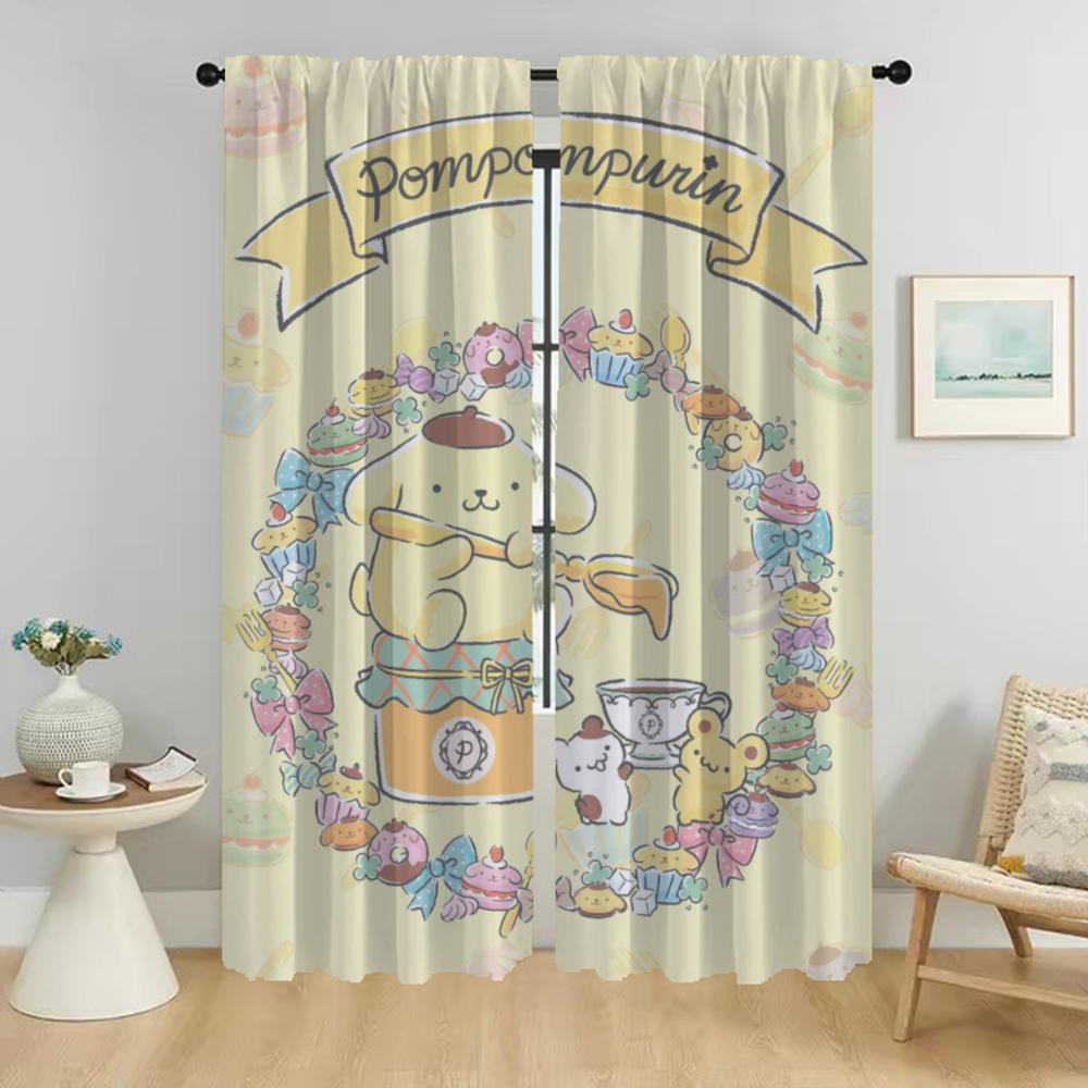 Curtains for Living Room Curtain P-Pompom Purin Tulle for Bedroom Halloween Decoration Shades Home Interior Curtains 2 Pieces