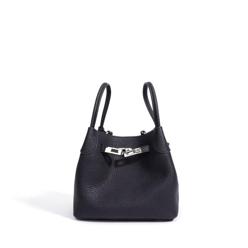 

2026 New Niche Fashion Handbag Women s Korean All-matching Bucket Bag High-quality Commuting Foreign-style Leather Cross-body 20x15x18cm чёрный