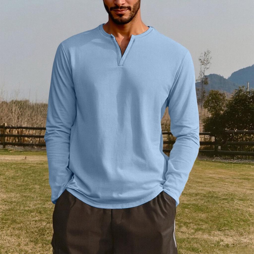Men's V-neck Long-sleeved Top Is Casual