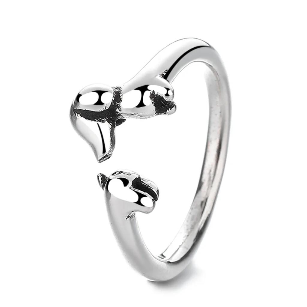 New Cute Dachshund Dog Simple Silver Adjustable Rings Original Open Sausage Dog Pet Rings for Women Vintage Animal Jewelry