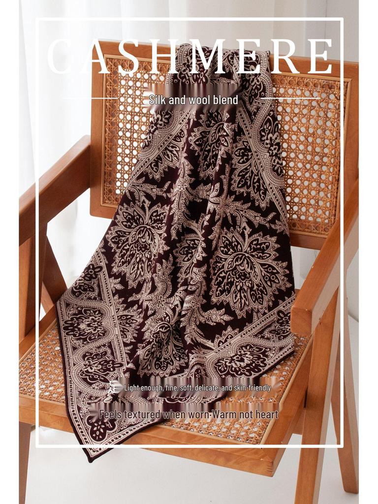 Handmade Retro Paisley Print Double-Sided Wool-Silk Scarf: Luxurious Small Square with High-End Feel