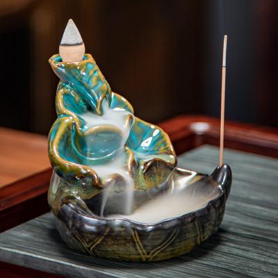 1pc,Incense Burner Lotus Pond Moonlight Ceramic Incense Stick Holder Home Ornament Handcrafted Aromatherapy (Without Incense)