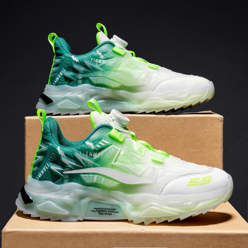 

Men s shoes 2025 new spring breathable mesh sneakers rotating buttons running casual platform dad 45