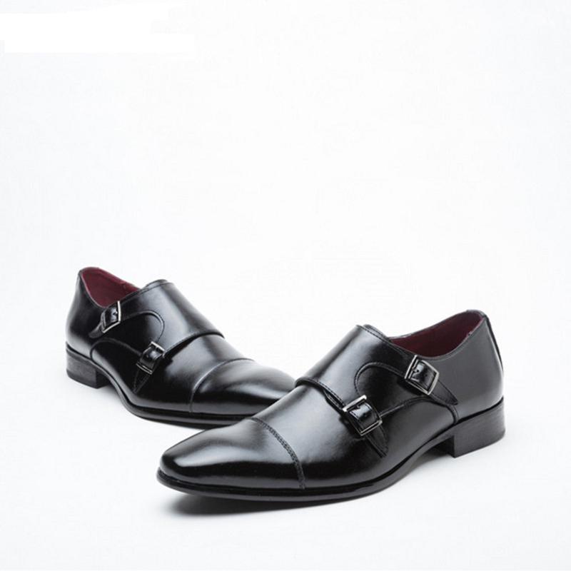 Fashion Men's Genuine Leather Shoes Wedding Party Shoes Black Brown With Buckle Man Dress Shoes H358