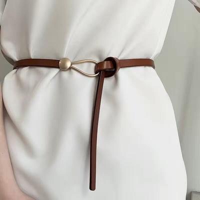 Suit Thin Belt Women's Leather All-Match Knotted Decorative Belt Fashion Black Dress Sweater