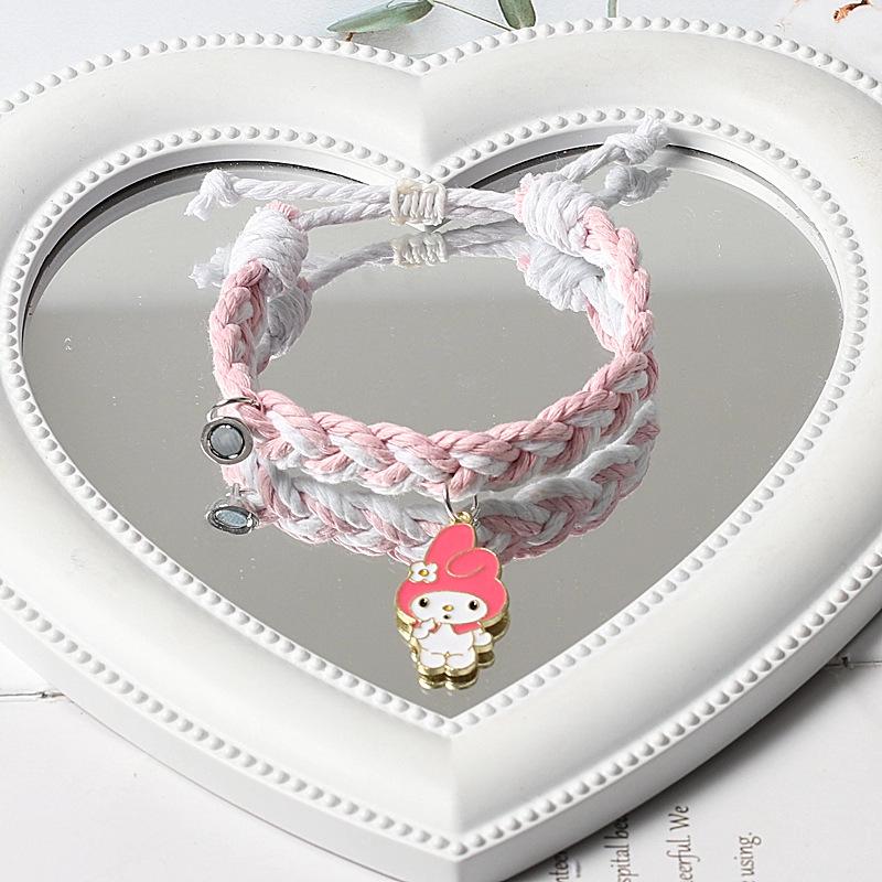 Cinnamoroll & Kuromi Magnetic Bestie Bracelet - Two-Color Braided Friendship Gift for Three-Person Couples