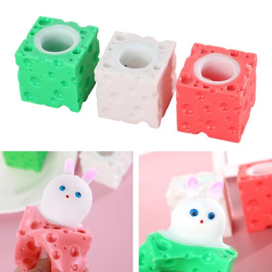 Rabbit Cheese Squeeze Toy Anxiety Relief Bunny Cup Cheese Fidget Toy Slow Rising Relaxation Stress Ball Simulated Cheese Sensory Toy