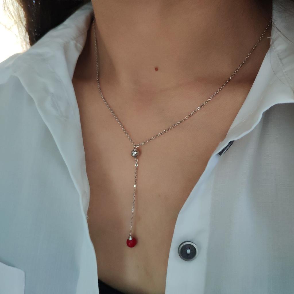 Серебряное колье с кораллом, вес изделия 2,9 гр (2145653)