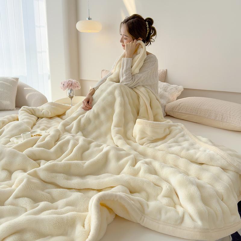 Rabbit Plush Luxurious Solid Color Rabbit Blanket Coral Velvet Double-Sided Thick Spring Warm Pads For Office Nap Time Blanket