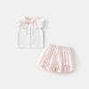 New Arrival: Girls' Cute Rabbit Two-Piece Set - Short Sleeve & Shorts, Breathable Cotton Gauze Summer Outfit
