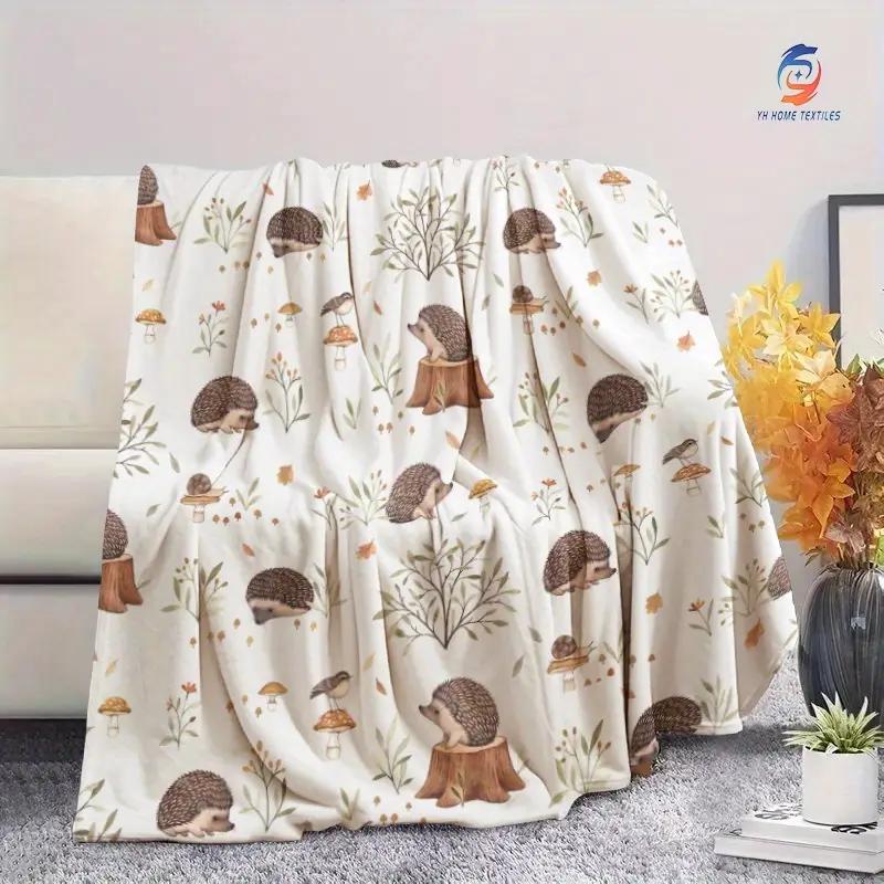 1 Cute Hedgehog Animal Blanket, Perfect Gift - Digital Print Flannel Nap Blanket for Sofa, Bed, Camping and Holidays