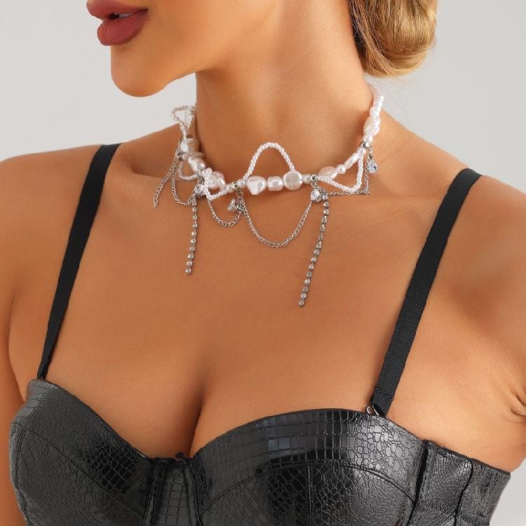 Auffällige Perlenkette Stern-Halskette Mädchen Einfacher Imitationsperlen-Choker
