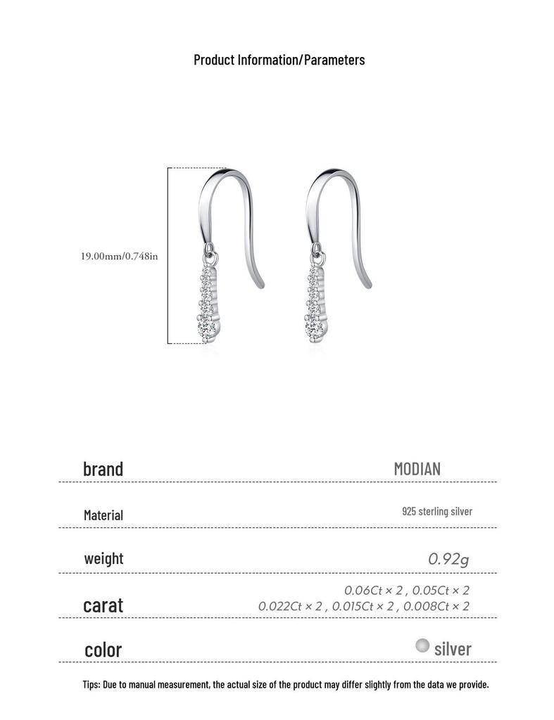 MODIAN D-Color Moissanite Water Drop S925 Silver Earrings, Elegant Paved Diamond Ear Hooks for Women