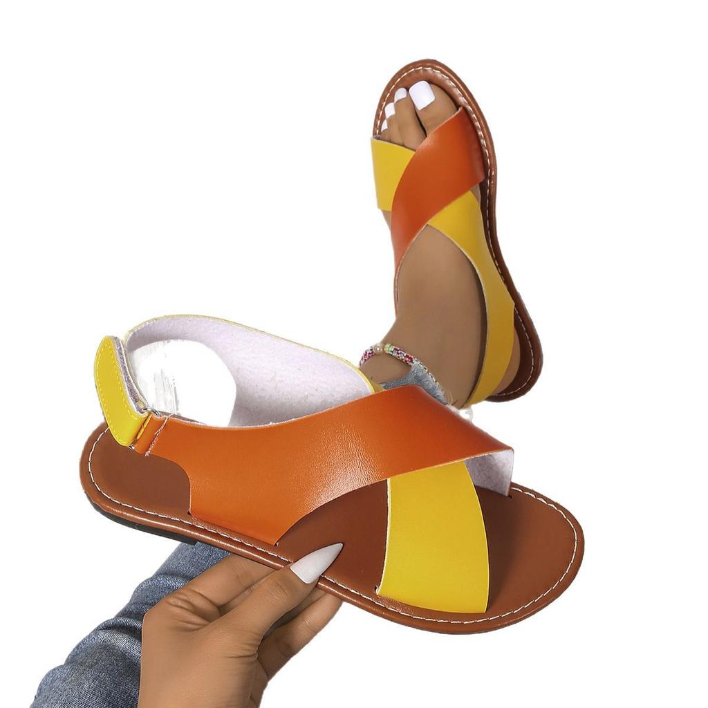New color matching cross with flat sandals women wear large size Velcro beach sandals wish