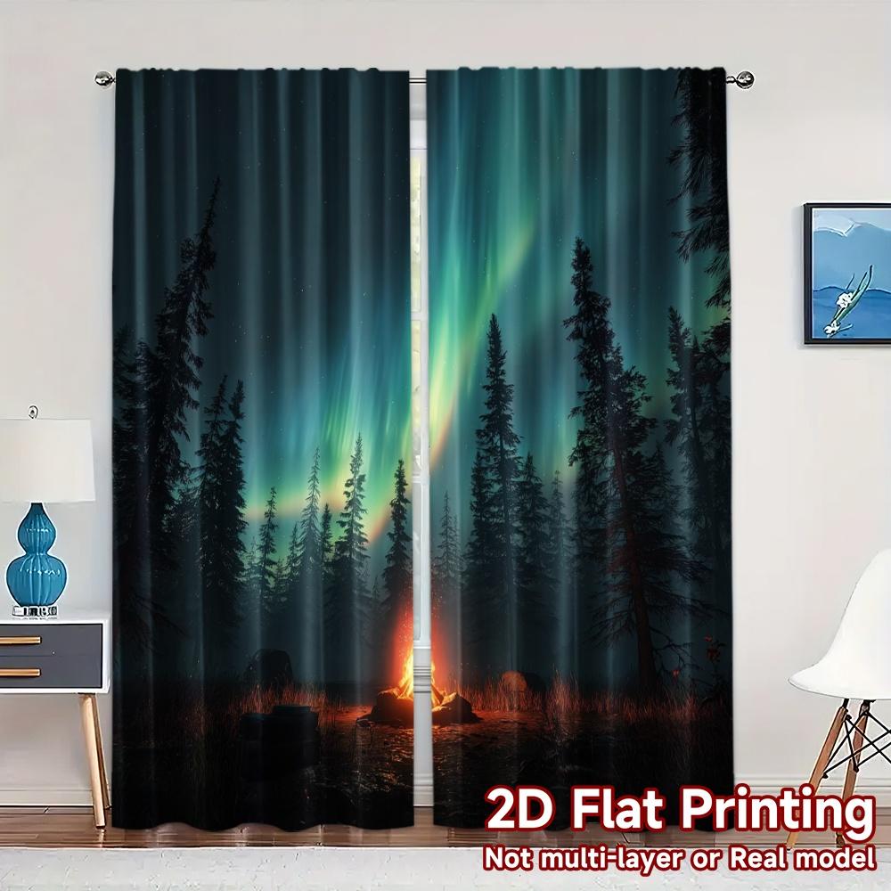 2pcs, 2D FLAT PRINTING Curtains (Without Rod) AuroraCampfire Chic Curtain Cloth Durable 100% Polyester Fabric Curtains Thermal