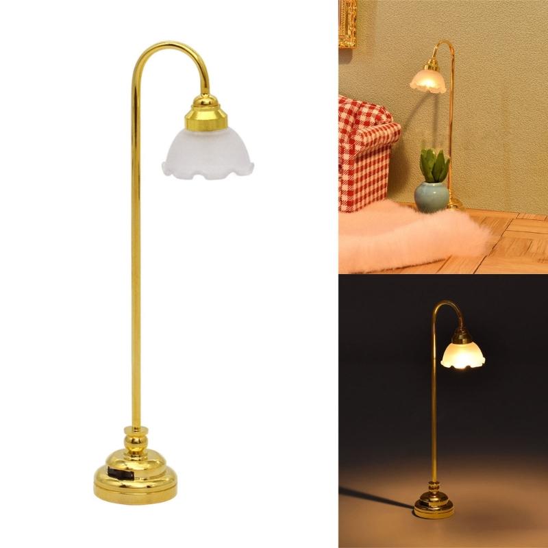 Flower Lamp Floor Lamp Light Pretend Play for Kids Role Furniture Model Toy 1:12 Scale Vintage Floor Lamp PlayHouse