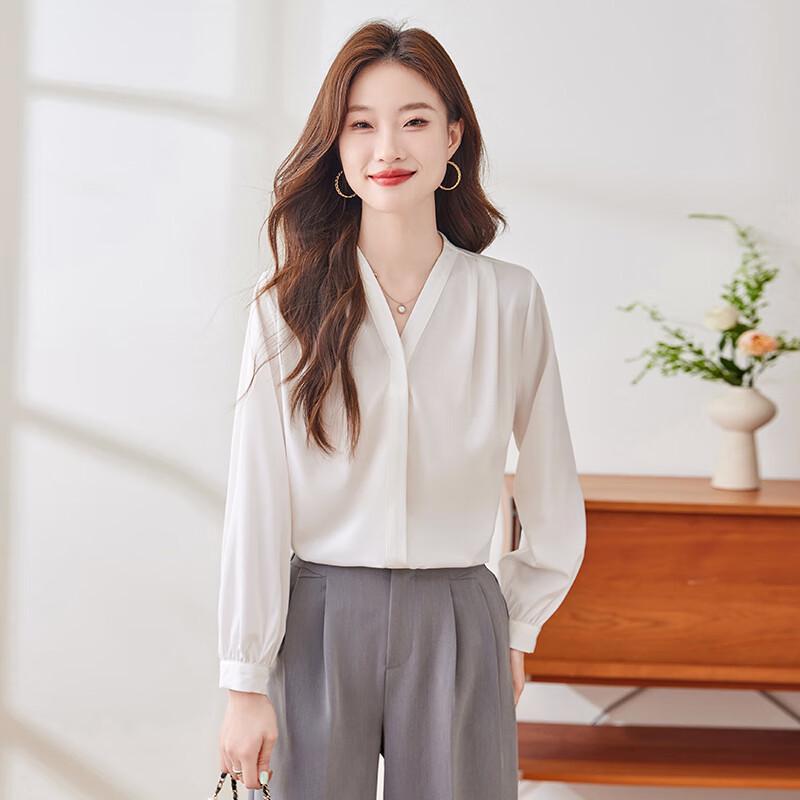 Tluoman Professional Women s V-Neck Long Sleeve Blouse M