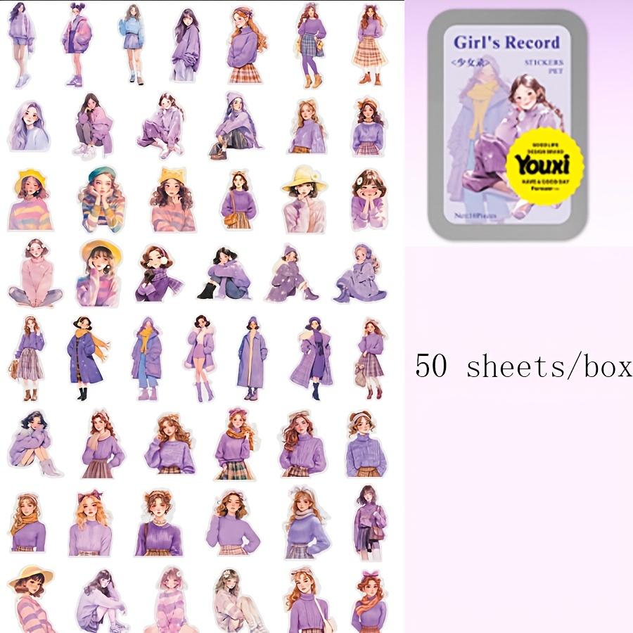 50 Sheets/box Sticker Retro Character Girl's Record Series Retro Iron Box Set Character Account DIY Material Decorative Stickers
