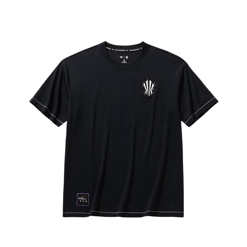 

Anta Comfortable Casual Simple Round Neck Pullover Loose Short Sleeve T-Shirt Unisex Tops Black 172621118-3 S