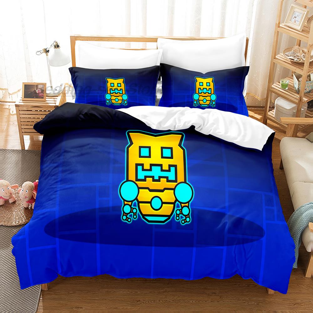 Angry Geometry Dash Bedding Set Single Twin Full Queen King Size Bed Set Aldult Kid Bedroom Duvetcover Sets 3D Print Cartoon