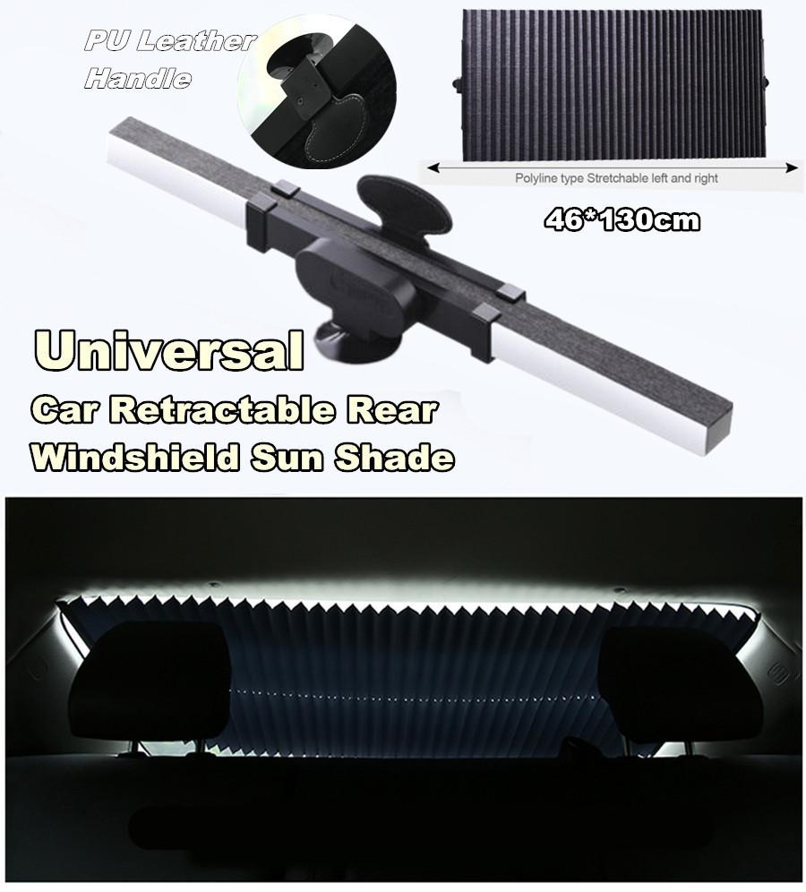 Universal Double-deck 46*130cm Car Retractable Folding Foldable Rear Window Sun Shade Block Visor Folding Auto Windshield Cover PU Leather Handle