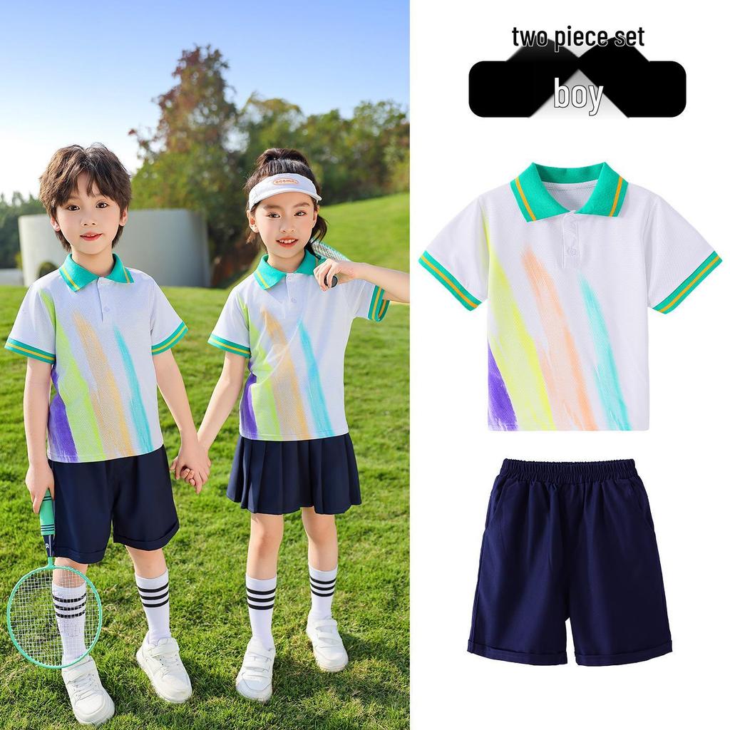 Primary School Summer Short Sleeve Uniform Set for Kindergarten & First Grade - Sports & Graduation Two-Piece Outfit