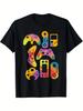 Retro Video Game Controller Print Graphic Tee Men Cotton Casual Short Sleeve Gaming T-Shirt Daily Wear