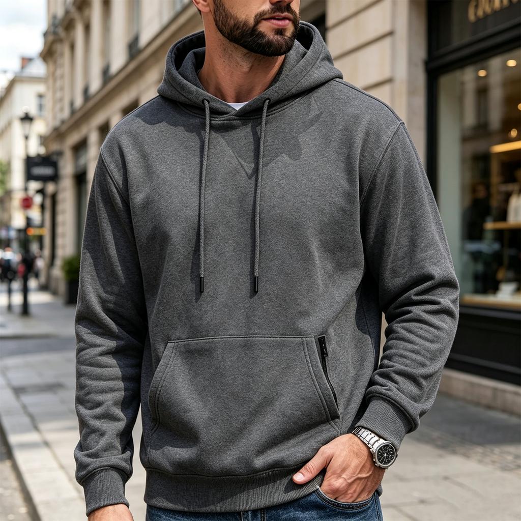 Herren-Farb-Hoodie mit seitlichen Reißverschlusstaschen, lässiges sportliches Sweatshirt
