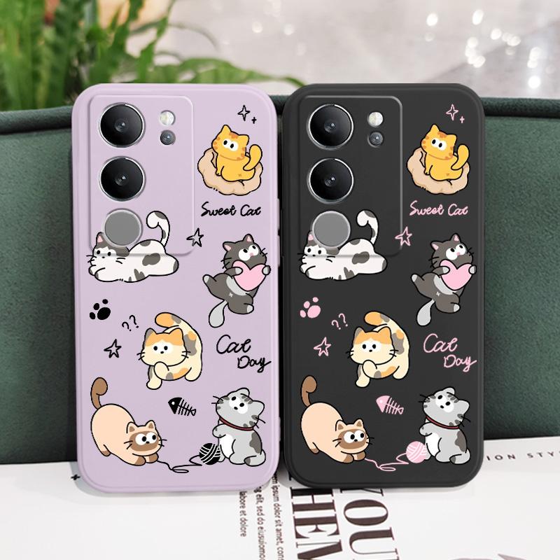 Cat String Ball Case For VIVO V29 V29E V27 V27E V25 V25E V23 V23E V21 V20 Pro 4G 5G Silicone Cover